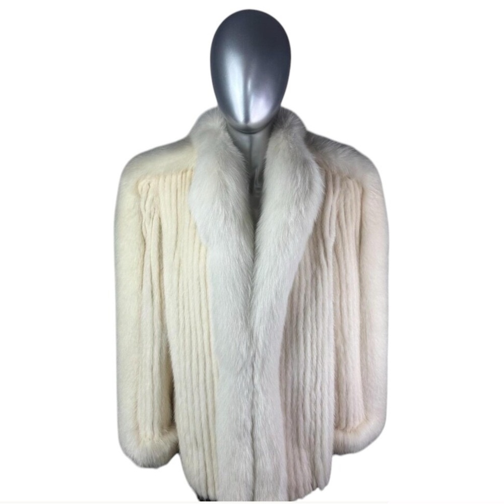 White Corded Mink with Fox Fur Trim Coat